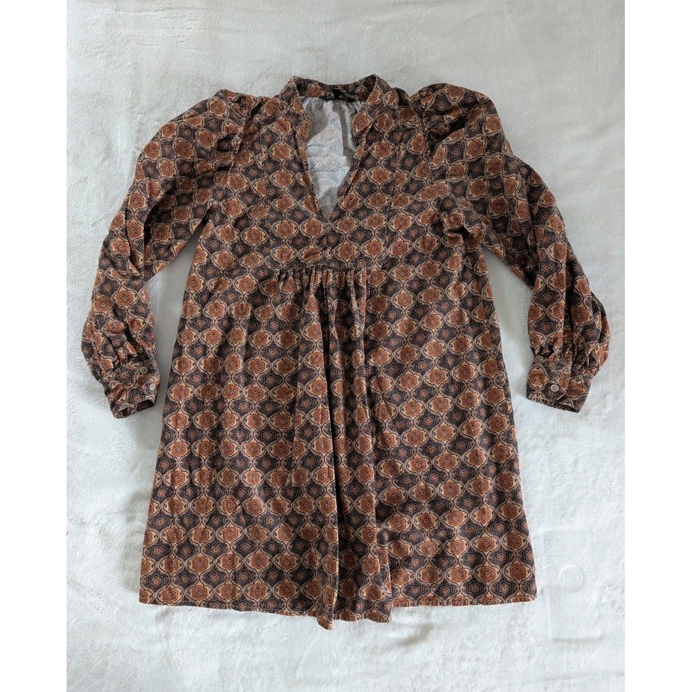 Banana Republic Tunic Dress Orange Blue Medallion Print Corduroy XS Boho